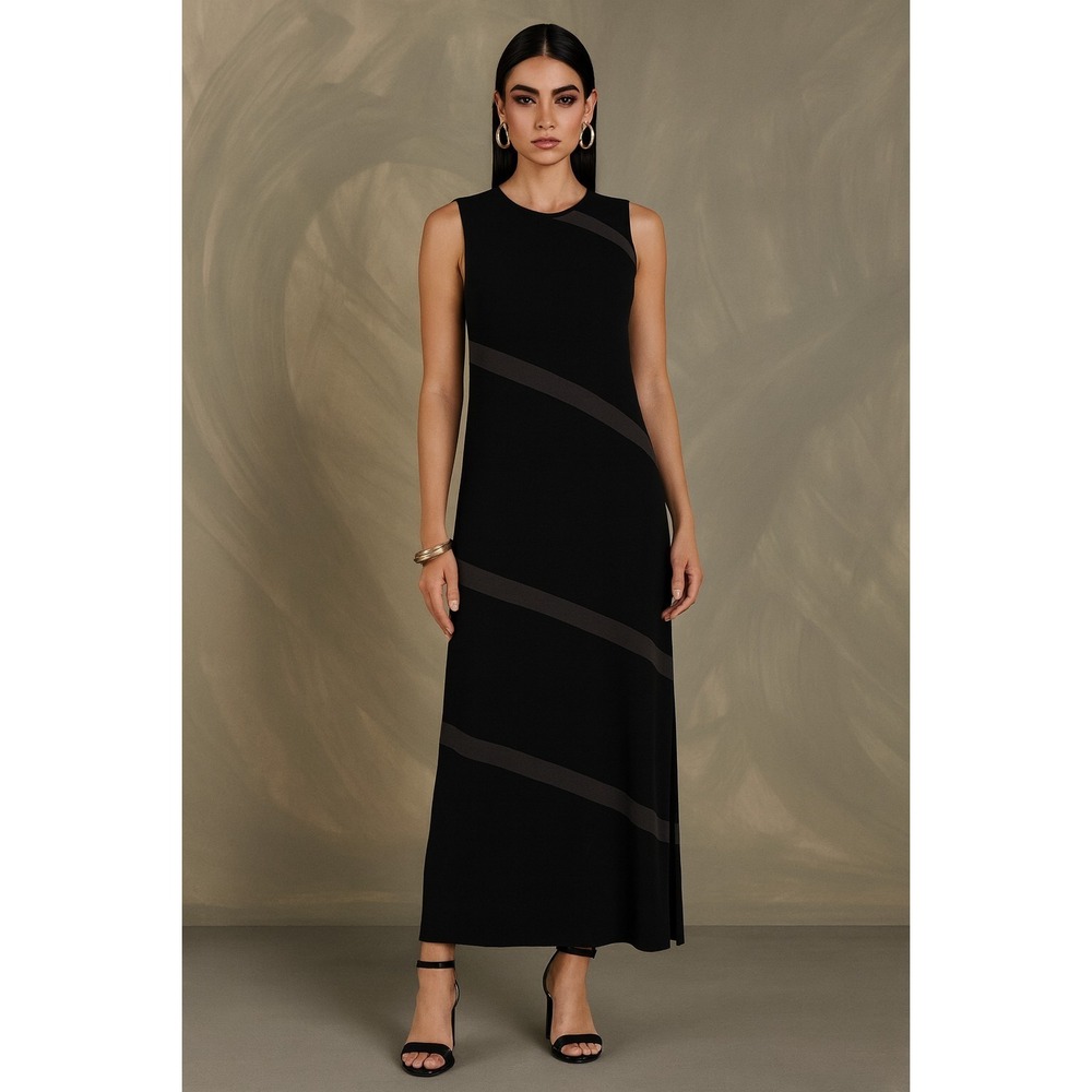 Kamali Kulture Black Gray Stripe Maxi Dress L Modern Glam Elegant Sleek Chic